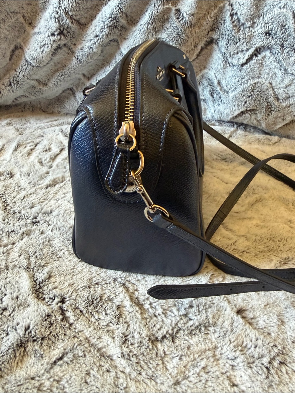 Coach Mini Bennet Navy Metallic Leather Crossbody Bag with Removable Strap - Picture 6 of 10